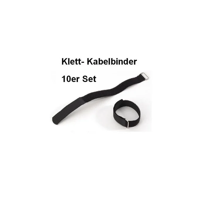 10er Set Klettband / Kabelbinder 80 x 5,0cm schwarz mit Metallring