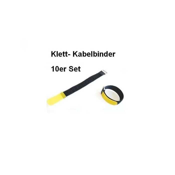 10er Set Klettband / Klettkabelbinder 15 x 1,6cm mit Metallöse – schwarz / gelb