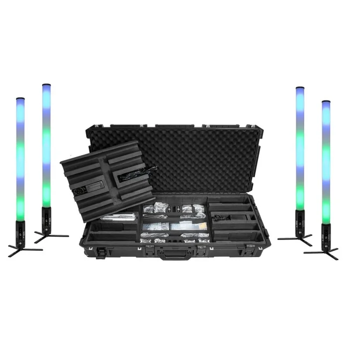 4er Set EUROLITE AKKU IP Pixel Tube 360° PRO CRMX inkl. Kunststoffcase