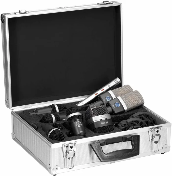 AKG Drum Set Premium – Mikrofonset zur Schlagzeugabnahme: 4x D40 Snare- und Tom-Mikrofone, 2x C214 O