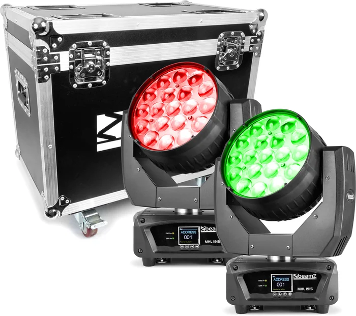 beamZ Pro MHL1915 LED Zoom Moving Head 2 Stück im Flightcase