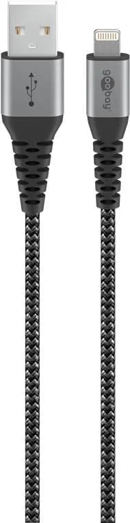 Goobay Lightning auf USB-A Textilkabel mit Metallsteckern (spacegrau/silber), 1 m
