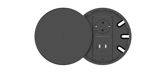 Kramer T-IN2-RND2 – Plus, In-Table elegante runde Tischanschlussbox mit einem Deckel für 2 Module, weiß