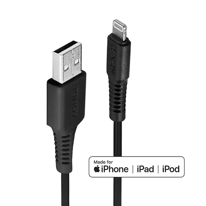 LINDY 31319 0.5m USB Typ A an Lightning Kabel, schwarz – USB Typ A Stecker an Lightni