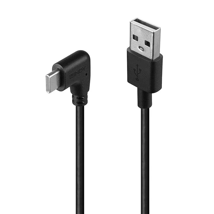 LINDY 32000 0.5m USB 2.0 Typ A an C Kabel, 90° gewinkelt – USB Typ A Stecker an C Stecker