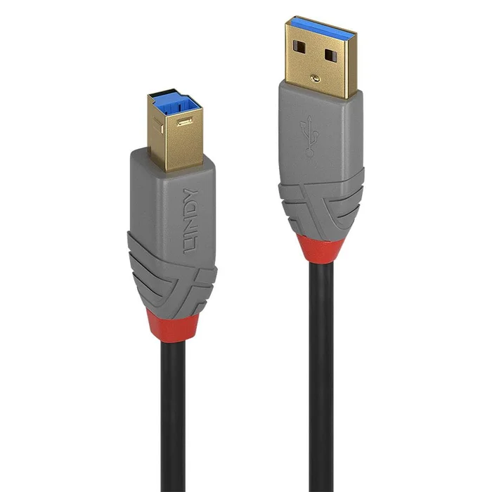 LINDY 36743 3m USB 3.2 Typ A an B Kabel, 5GBit/s, Anthra Line – USB Typ A Stecker an
