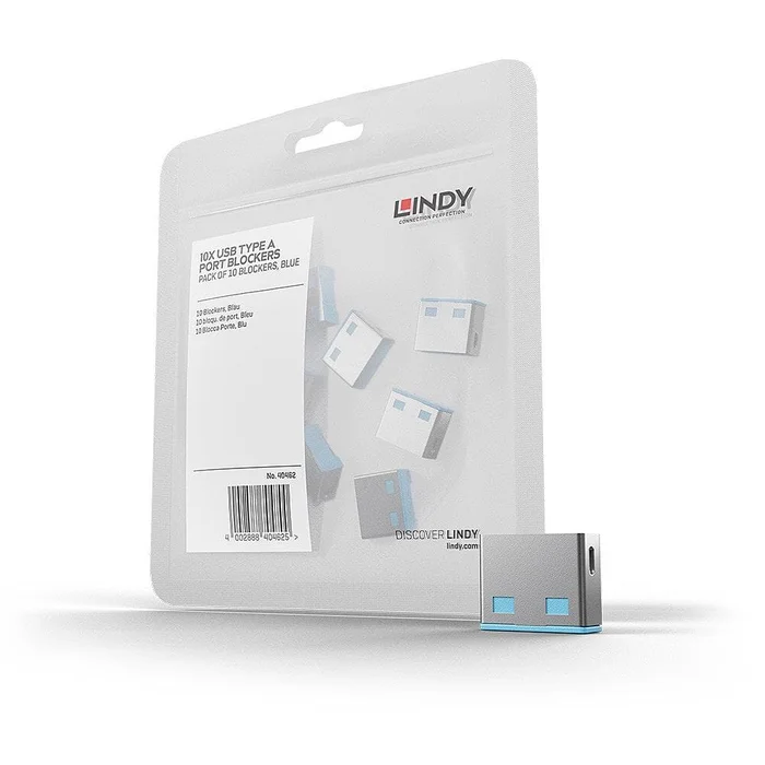 LINDY 40462 USB Typ A Port Schloss, blau, 10 Stück – Zehn Port Schlösser für USB ohne