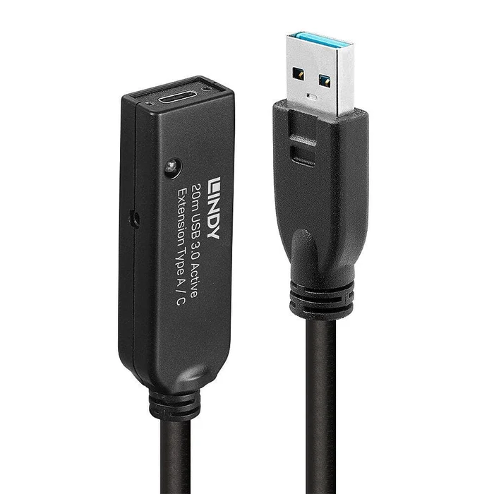 LINDY 43375 – 20m USB 3.0 Aktivverlängerung Typ A an C – 20m Verlängerung für ein USB Typ C Gerät an einem USB Typ A Computer