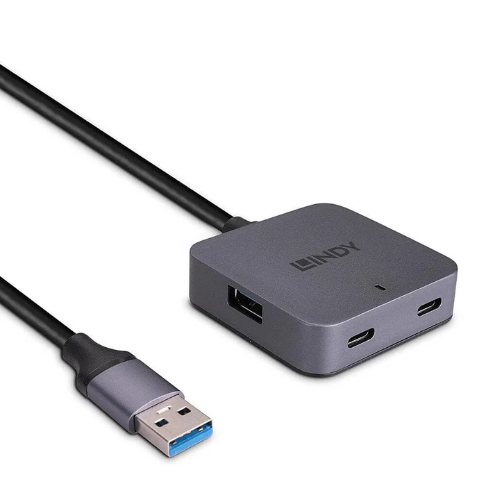 LINDY 5m USB 3.0 Hub, 4 Port – Verlängern Sie DisplayPort 1.2-, USB KM-Geräte-, IR- und RS-232-Signale bis zu 150m