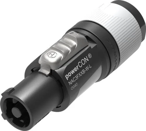 Neutrik NAC3FXXB-W-L, Verriegelbarer AC-Netzkabelstecker, kodiert und farbcodiert (grau) für Power-Out