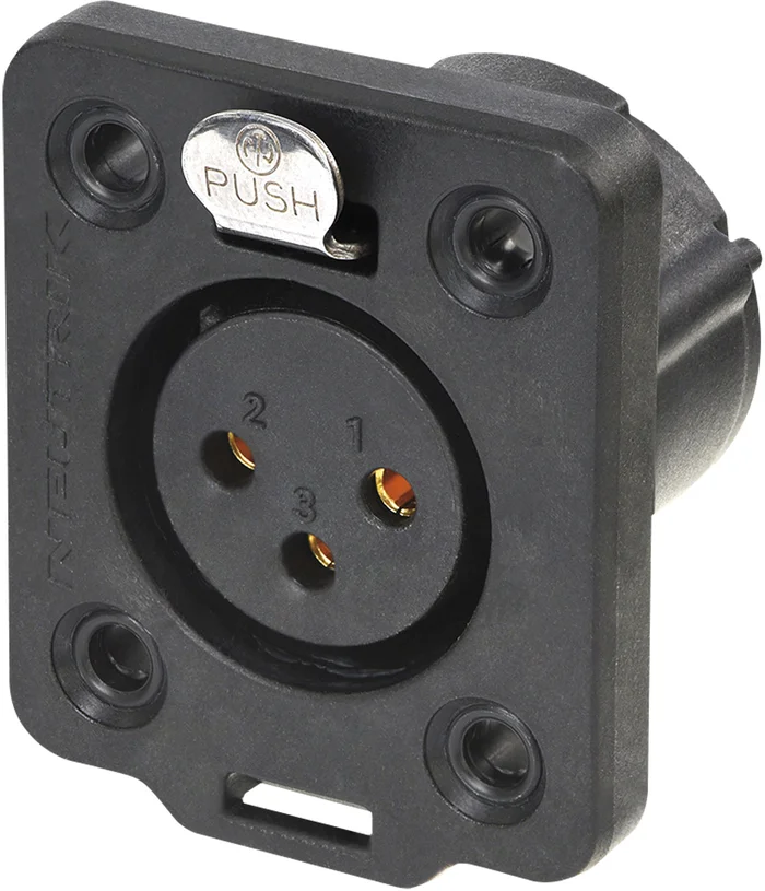 NEUTRIK XLR 3P Chassis – weiblich TOP Goldkontakte – schwarzes Gehäuse