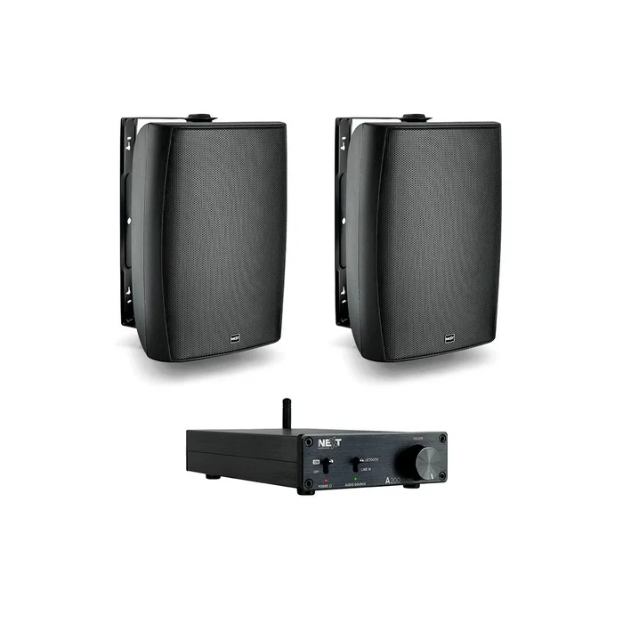 NEXT audiocom 2W8.A200 – Installations-Lautsprecher-Set Outdoor schwarz mit Verstärker