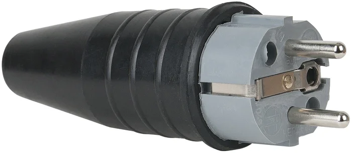 PCE Gummi-Schuko-Stecker, männlich, grau – 240 V – CEE 7/VII – 16 A