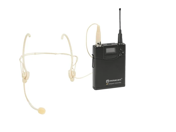 RELACART UT-222 Bodypack 522-554 MHz mit HM-600S Headset – Taschensender mit PLL-Multifrequenz-Sender