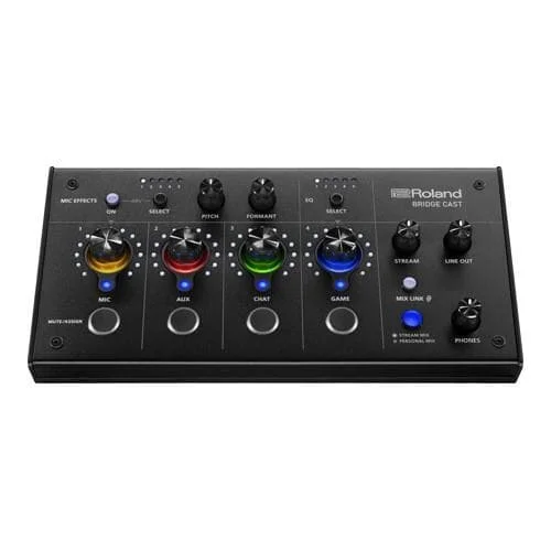 ROLAND BRIDGE CAST – All-In-One Audio-Streaming & Audio-Mixer für Gamer (parallele Soundmischungen – XLR-Mikrofonvorverstärker – Soundeffekte – Delay – USB-C – AUX-In)