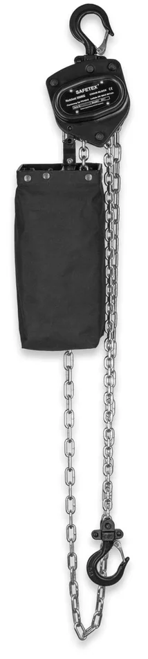 SAFETEX Stirnradflaschenzug 500 kg, 15 m Kette, MIT Kettenspeicher, BLACKLINE