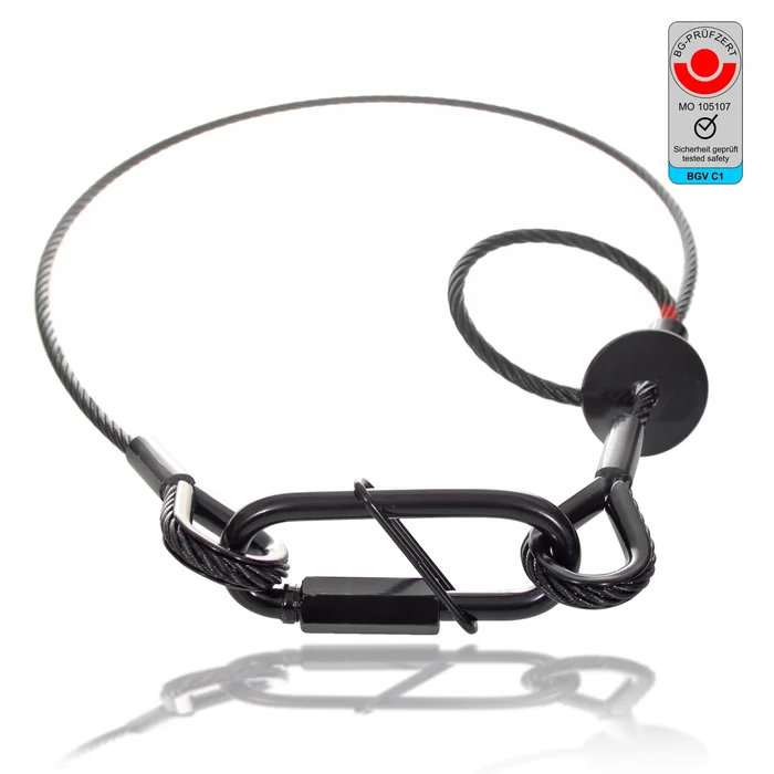 Saveking® Sicherungsseil 40kg, 4mm, 60cm, schwarz, mit Dämpfungselement und Schnellverbindungsglied