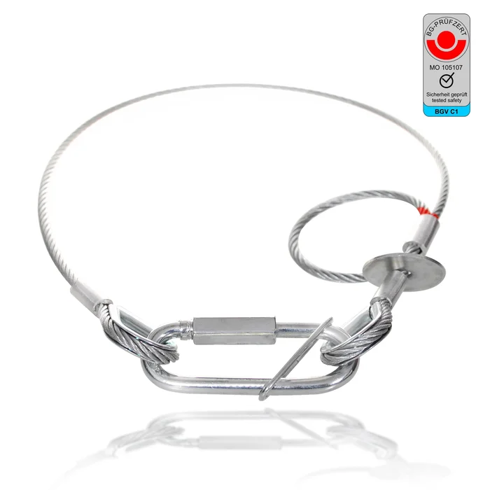 Saveking® Sicherungsseil 60kg, 5mm, 60cm, silbern, mit Dämpfungselement und Schnellverbindungsglied