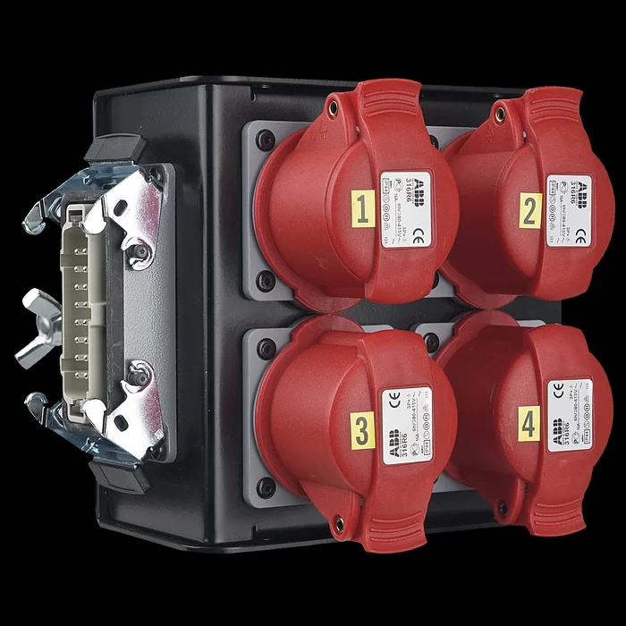 SHOWGEAR Breakout-box 16-poliger Stecker auf 4x CEE 4P 16 A Rot