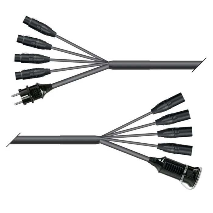 SOMMER CABLE AES / EBU, DMX & Power Looms 4x XLR 5-pol female NEUTRIK | Schuko-Stecker | 4x XLR 5-pol male NEUTRIK | Schuko-Buchse | Monolith 1,5mm² | 5,00m