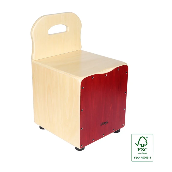 Stagg CAJ-KID-RD – Basswood Kinder-Cajon mit EasyGo-Rückenlehne, Frontplatte rot