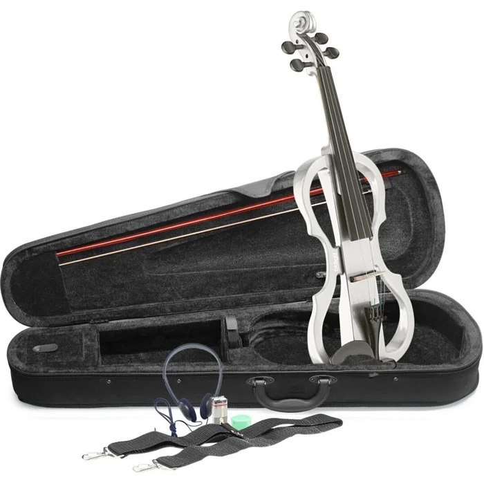 Stagg EVN X-4/4 WH – E-Violine Set Weiß inkl. Softcase und Kopfhörer