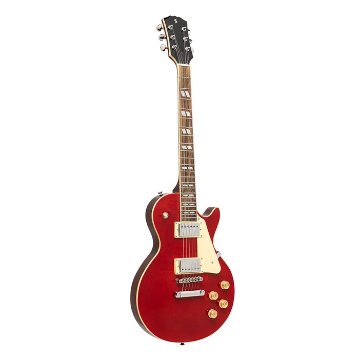 Stagg SEL-DLX W RED – E-Gitarre massiv Mahagoni/Ahorn im LP-Style Weinrot