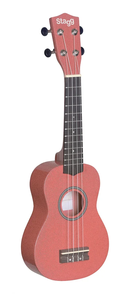 Stagg US-LIPS Rote Sopran Ukulele mit Lindenholz-Decke in Nylon-Gigbag