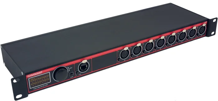 Swisson XND-8R3 Ethernet Node (Rack) – 1x RJ45 IN – 8x 3pol OUT