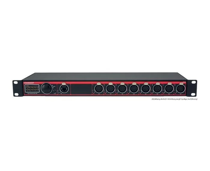 Swisson XND-8R5 Ethernet Node (Rack) – 1x RJ45 IN – 8x 5pol OUT