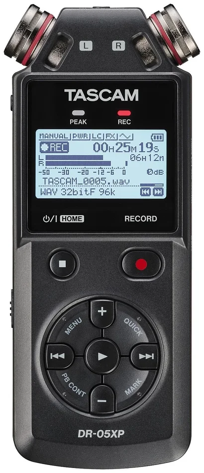 Tascam DR-05XP – 32 Bit float Linear-PCM/MP3-Recorder, microSDXC-Karte bis 512GB als Aufnahmemedium