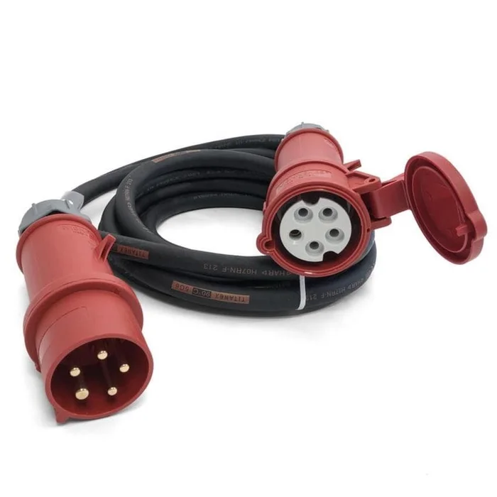 UltraliteCEE Kabel Profi, 32A, 5pol,5×6.0mm², 05m, H07RN-F, mit Beschriftungstülle / Mennekes Stecker & Buchse ROT