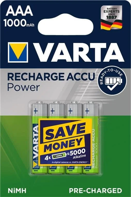 Varta Ready to Use AAA (Micro)/HR03 (5703) – 1000 mAh – LSD-NiMH Akku (Ready-to-Use), 1,2 V