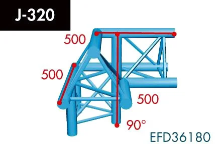 X3K-30/H (Heavy Duty) J-320 3-Weg Ecke, Winkel 90°, Spitze oben,