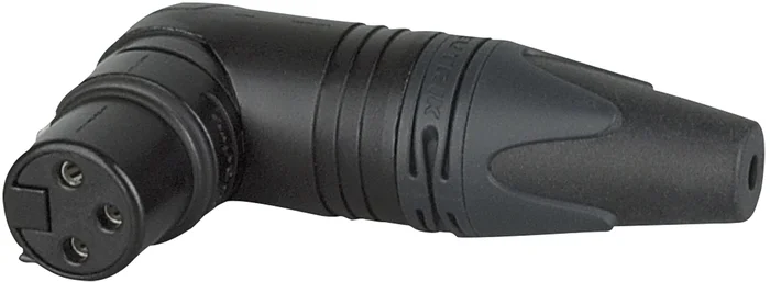 XLR 3P 90° Stecker – weiblich – Neutrik RX Silberkontakte – schwarzes Metallgehäuse