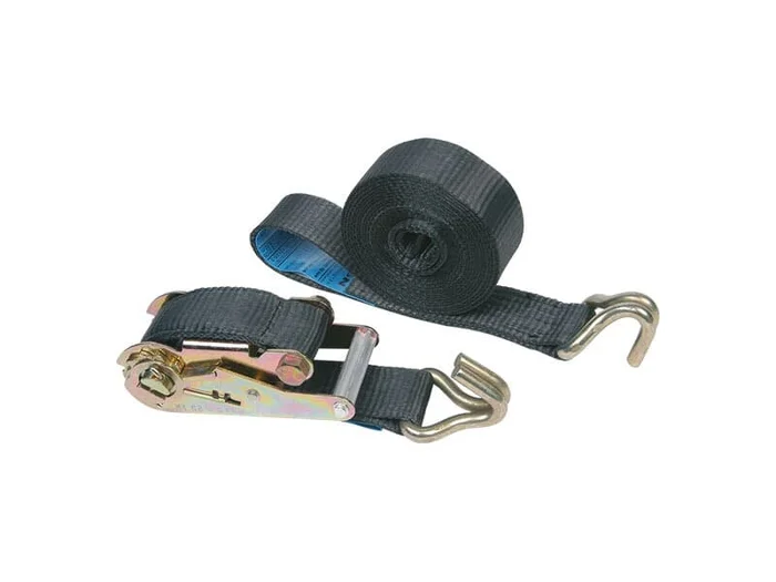 Zurrgurt mit Ratsche, 2-teilig, 35mm, Länge: 6m 2.000kg, SCHWARZ, Doppelspitzhaken