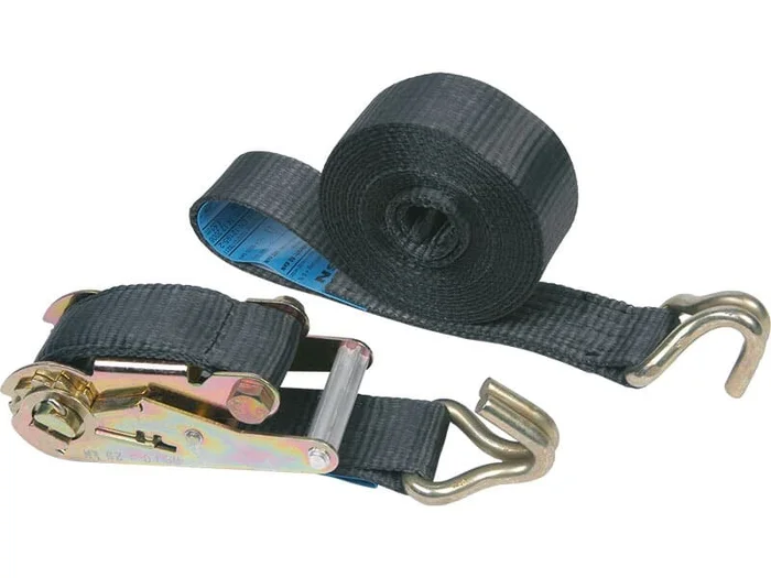 Zurrgurt mit Ratsche, 2-teilig, 50mm, Länge: 30 m 3.000kg, SCHWARZ, Doppelspitzhaken